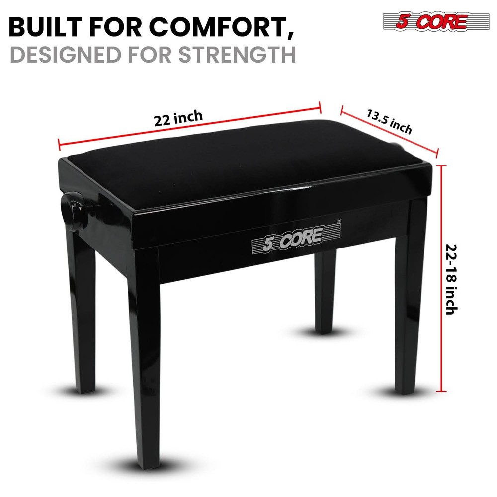 5 Core Piano Bench Height Adjustable Padded Cushion Solid Wood Keyboard Stool