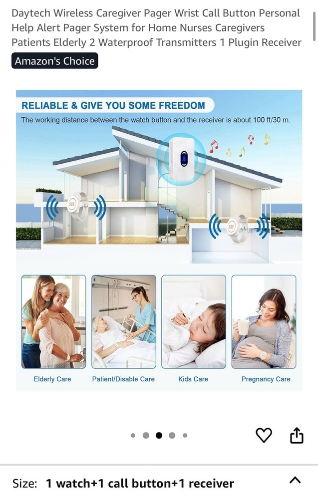 Daytech Wireless Nurse Wrist Call Button Pager System, Waterproof Transmitter