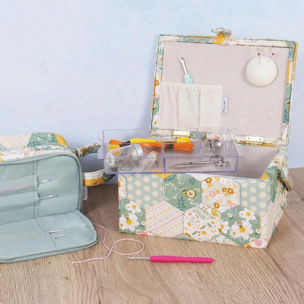 Patchwork Bee Sewing Box  7 1/4" x 10" x 5 3/4"