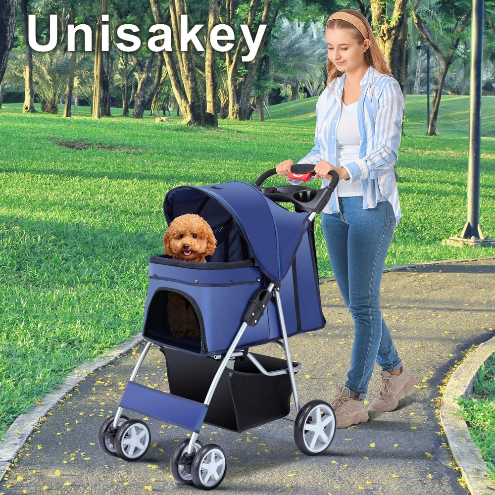 4 Wheels Pet Stroller for Small Medium Dogs Cats 33 lbs, Breathable Foldable ...