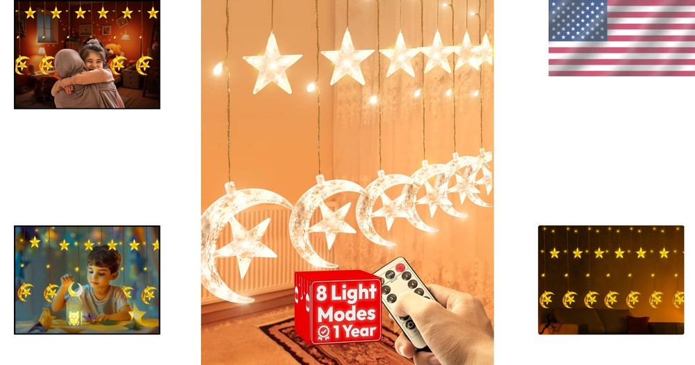 Cozy Indoor Ramadan String Lights - 17ft Remote Controlled with 8 Lighting Modes