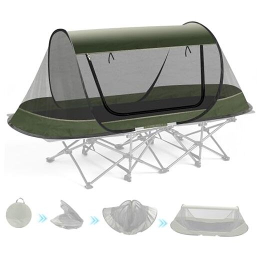 Pop-Up Mosquito Tent for Camping, 1 Person Bug Net Cot Tent, 3s Automatic