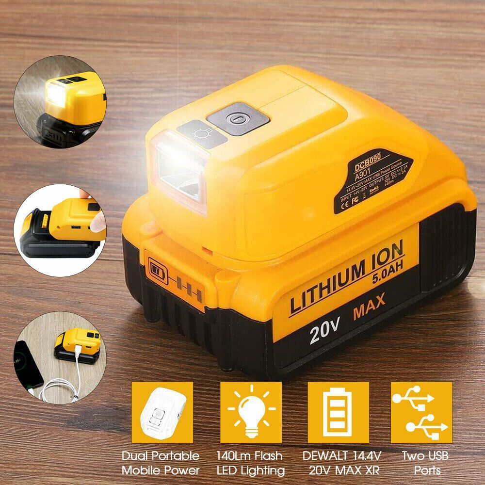 Power Source Lithium Battery Charger 2 USB Adapter For Dewalt 20V/18V DCB090