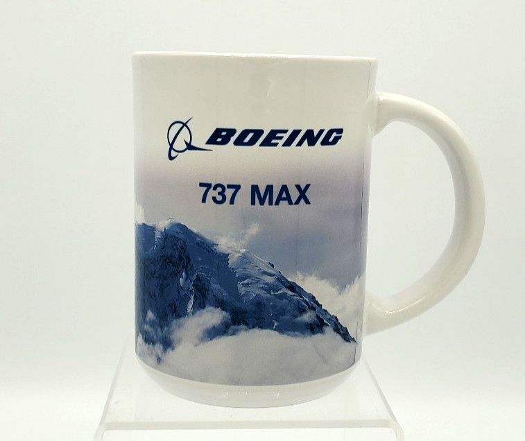 Boeing 737 MAX Ceramic Coffee Mug Wraparound Mountain Scene with Fly Airplane