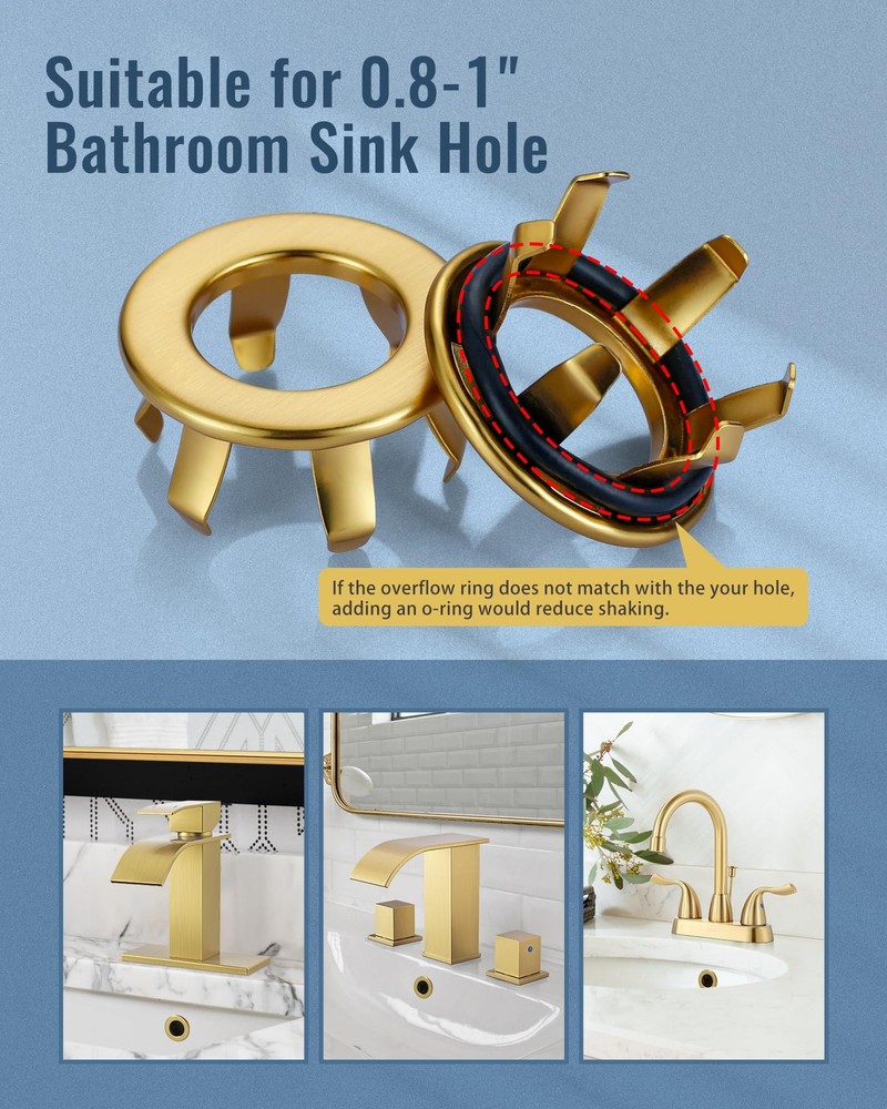 Sink Overflow Ring Brushed Gold: ARCORA 2 Pack Solid Gold-2
