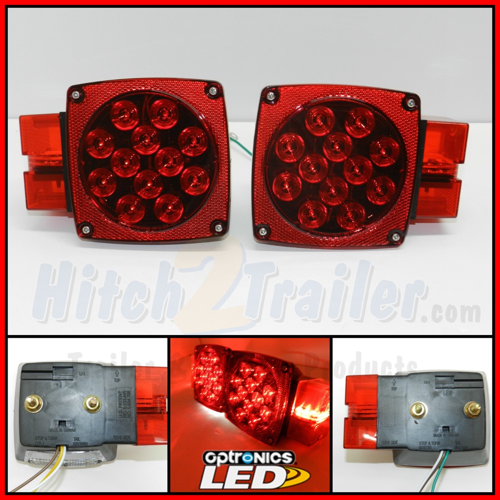Pair Truck Trailer Submersible LED Square Trailer Tail Lights Stud Mount, boat