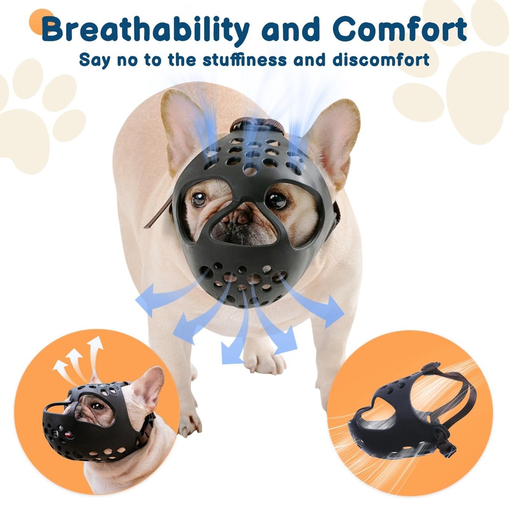 Dog Muzzle for Short Snout, Soft Frenchie Muzzle for Biting, Chewing, Licking...