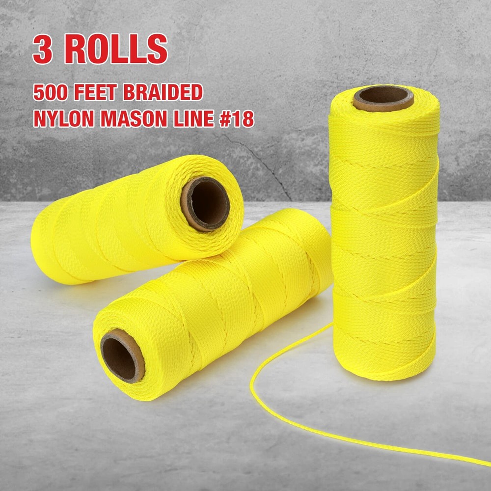 Goldblatt 3Roll Mason Line 500FT#18 Braided Nylon String Line Nylon Twine String
