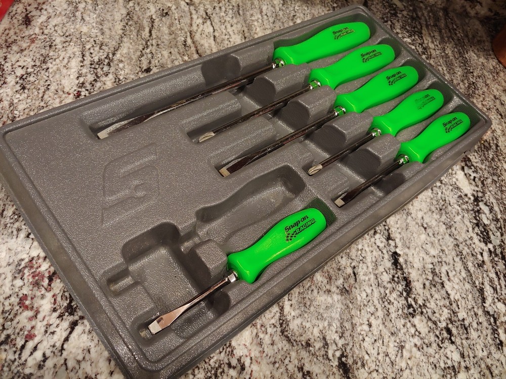 Snapon Tools 7pc Racing Hard Handle Screwdriver Set (Missing 1) - GREEN
