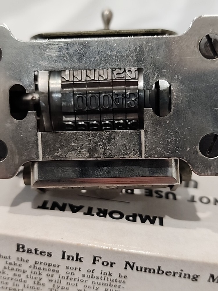 Bates Vintage Numbering Machine Stamper 6 Wheel Style E With Box