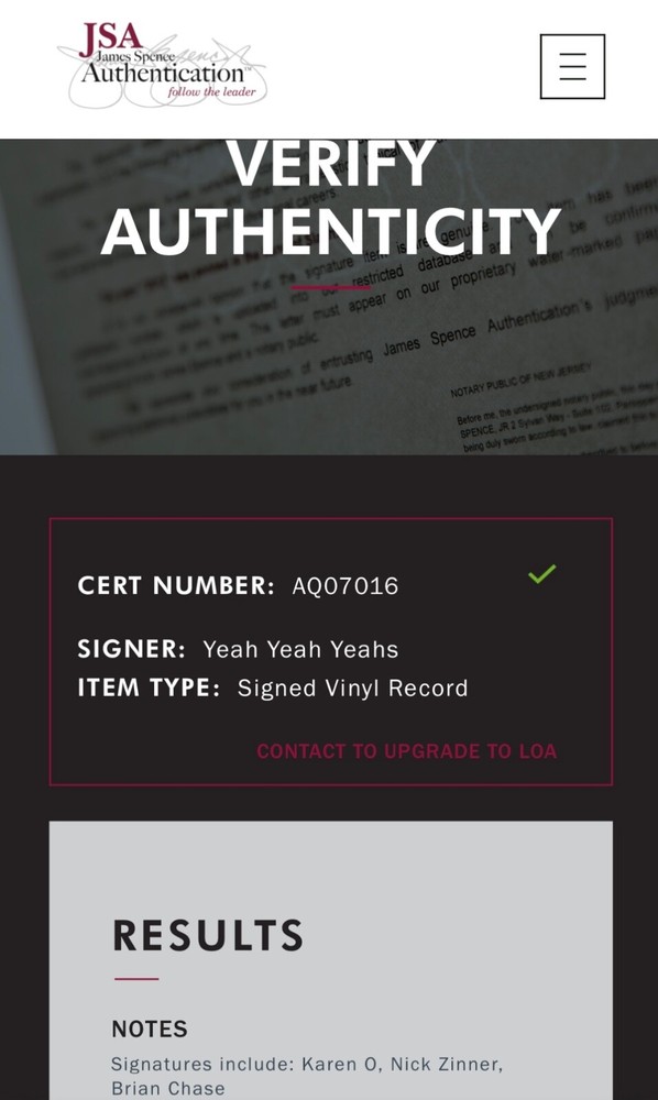 Yeah Yeah Yeahs x3 Karen O Nick Zinner & Brian Chase Signed Show Your Bones JSA