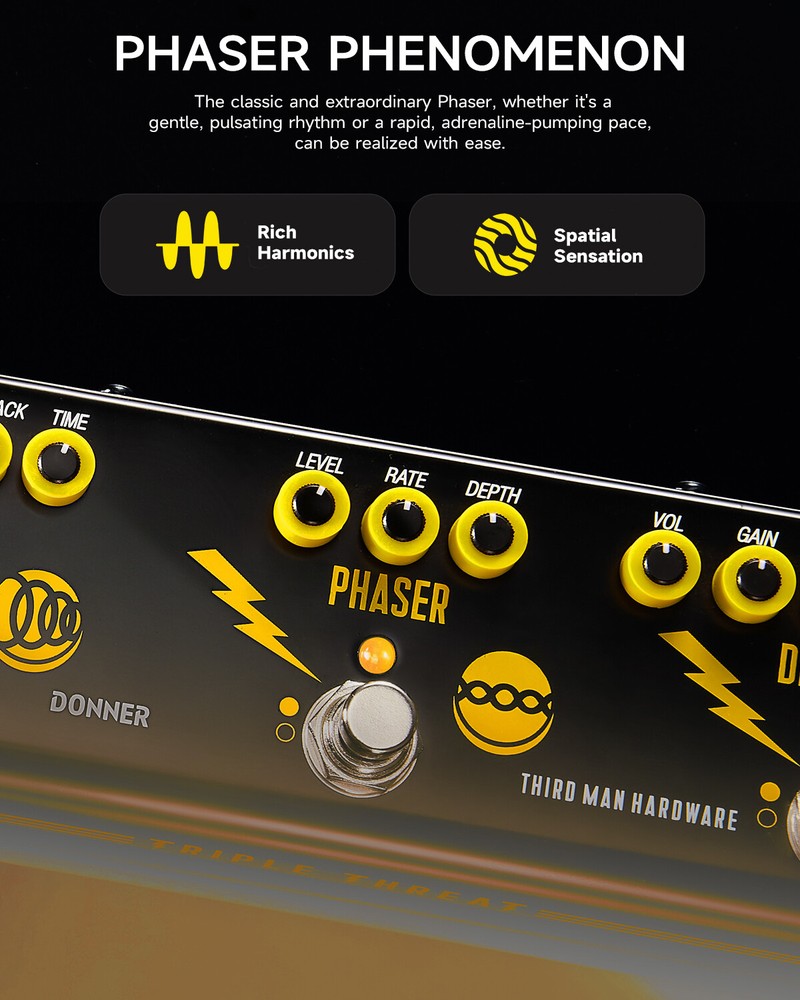 Donner Triple Threat Multi Effects Pedal Echo Phaser Distortion With Adapter