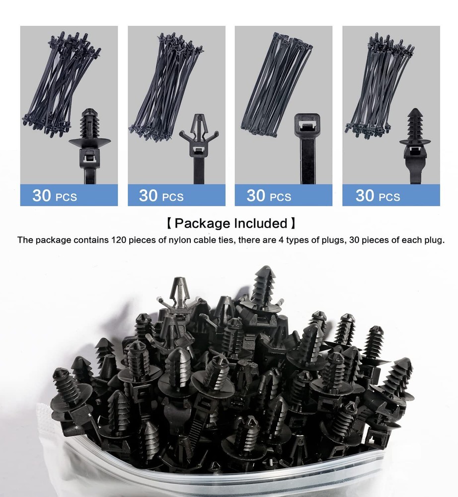120 Packs Car Mount Wire Tie, Nylon Push Mount Cable Zip Tie Strap Self-Locking
