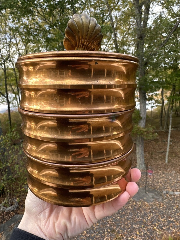 Chase Copper Three-Tray Box with Lid Shell Handle