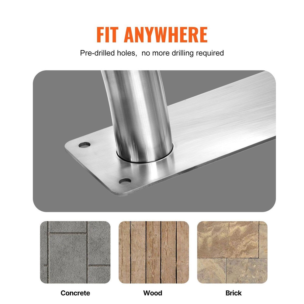 32x23in Stainless Steel Pool Handrail with Base Plate & Adjustable Support