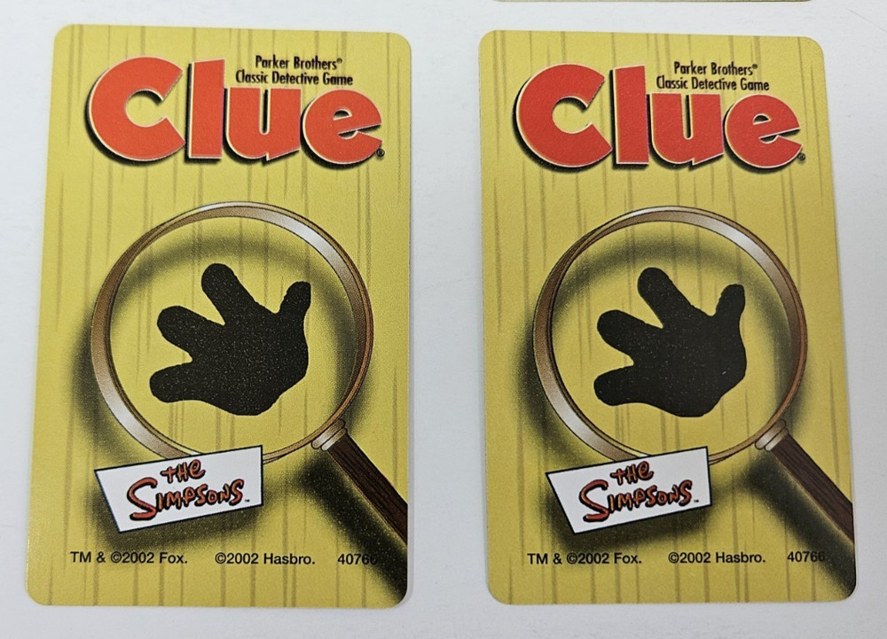 The Simpsons CLUE Board Game Replacement 21 Cards with Envelope