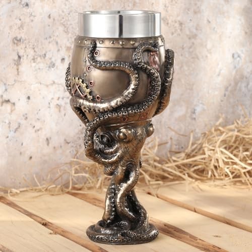 Resin Goblets Steampunk Brass Octopus Grasping Bathysphere Gobletk, Bronze