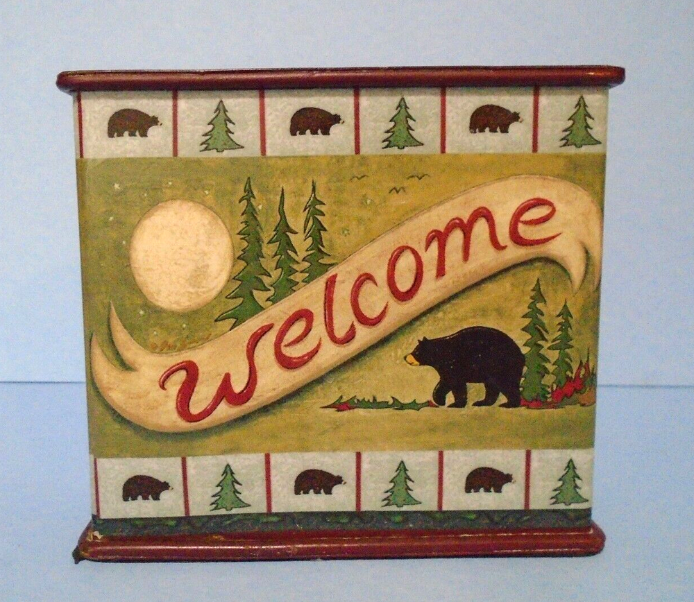 Rustic Moose/Bear Bathroom Set Tissue BoxHolder-Toothbrush Holder-3 Trees