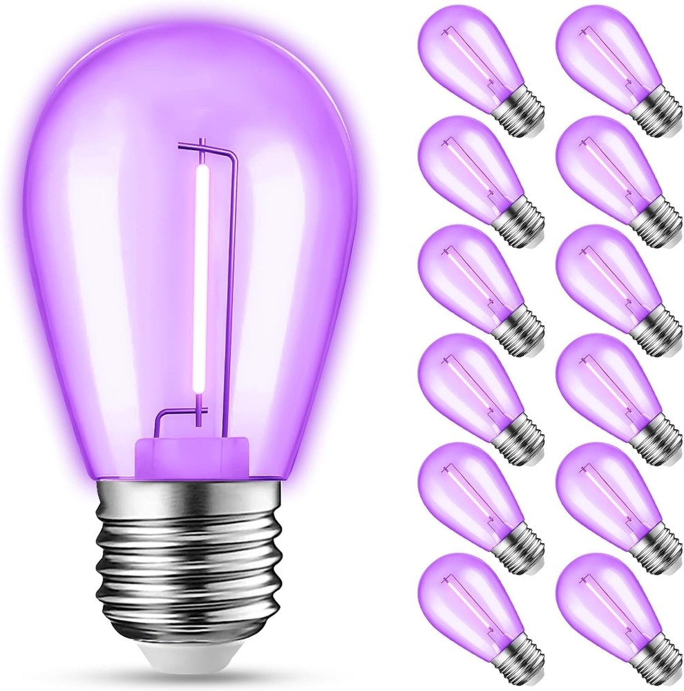 12-Pack Purple String Light Bulbs, Patio String Light Bulbs for Outdoor Indoo...