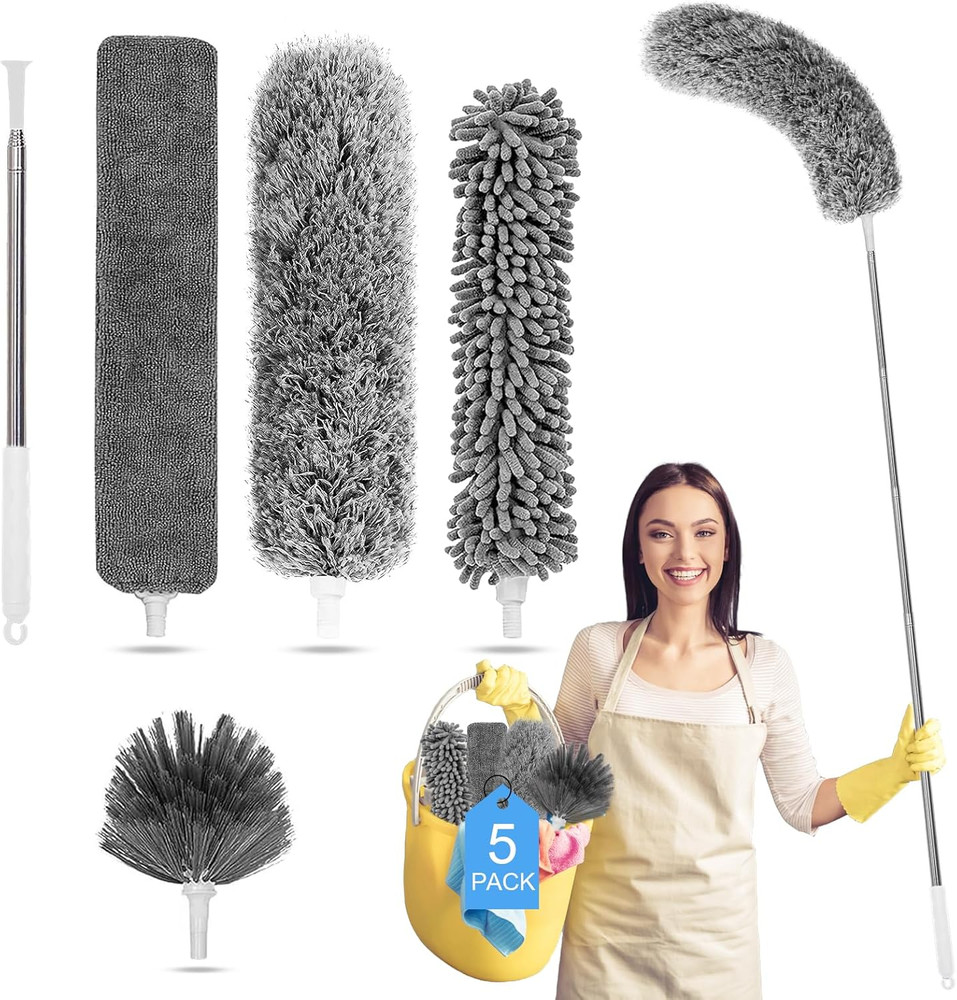 Microfiber Feather Duster 5-in-1 Kit, Dusters for Cleaning, Duster with Exten...