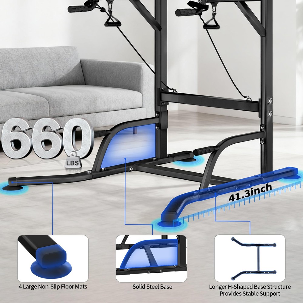 Pull Up Bar Power Tower Dip Station, Adjustable Strength Training Equipment f...