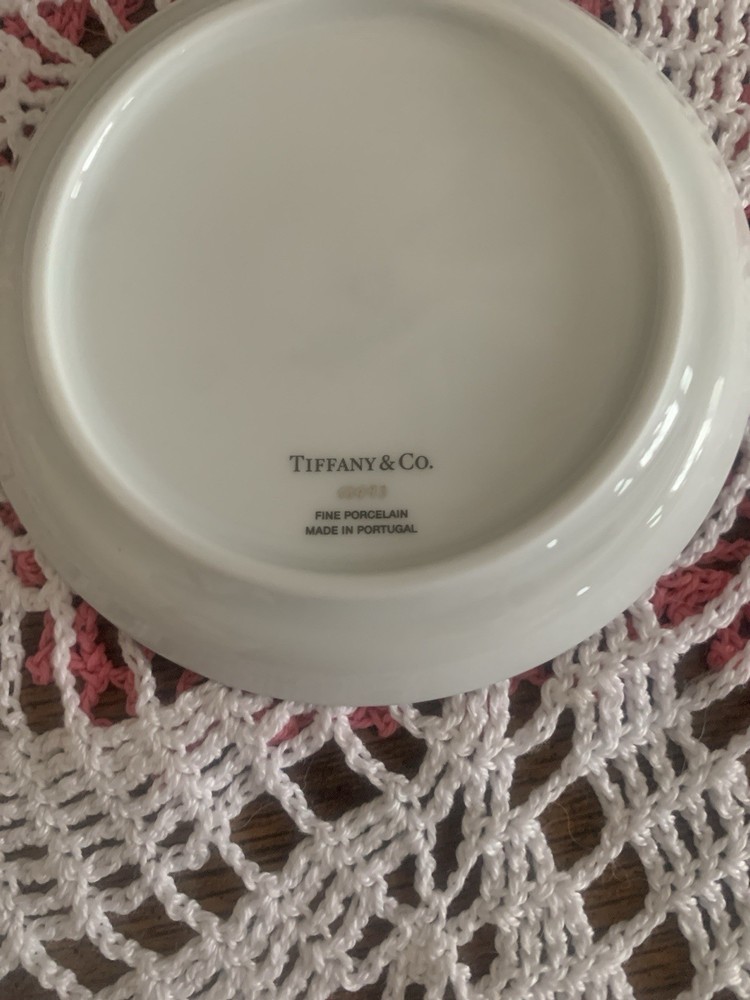 Tiffany & Co. White And Silver Tag Dish