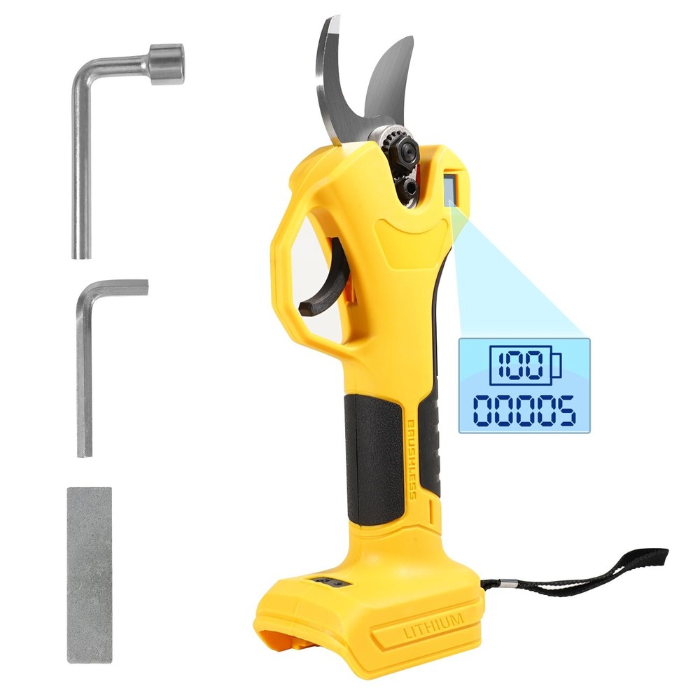 Cordless Brushless Electric Pruning Shears, 20V Compatible, LCD Display, Adjusta