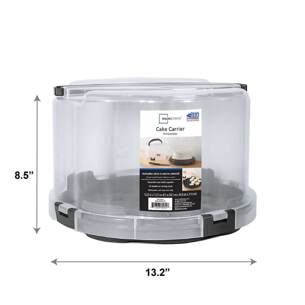 Mainstass Round Plastic Cake and Cupcake Carrier, Clear with Gray Handle