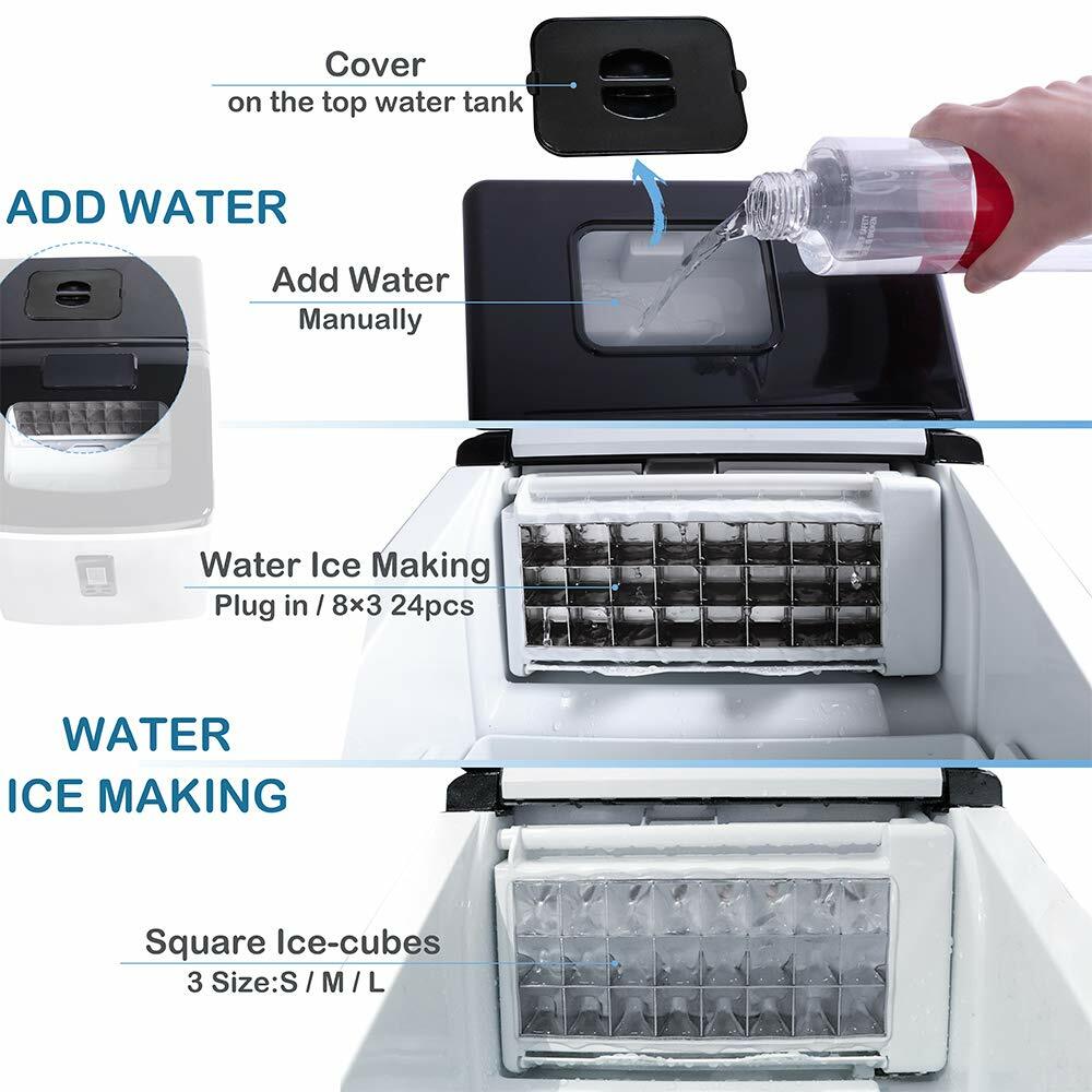 39 Lbs/Day Portable Table Top Ice Maker Making Machine Stainless Steel 24pc Cube