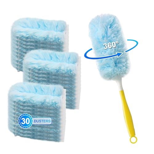 30 Count Dusters Refills with 1 Handle, Multi-Surface Disposable Duster, 360