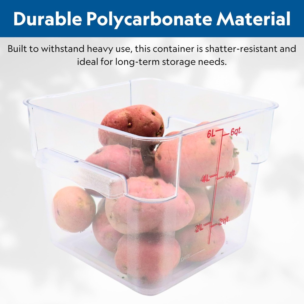 Square Food Container, 6 Quart, Polycarbonate, Reusable, Clear, NSF, (LID SOL...