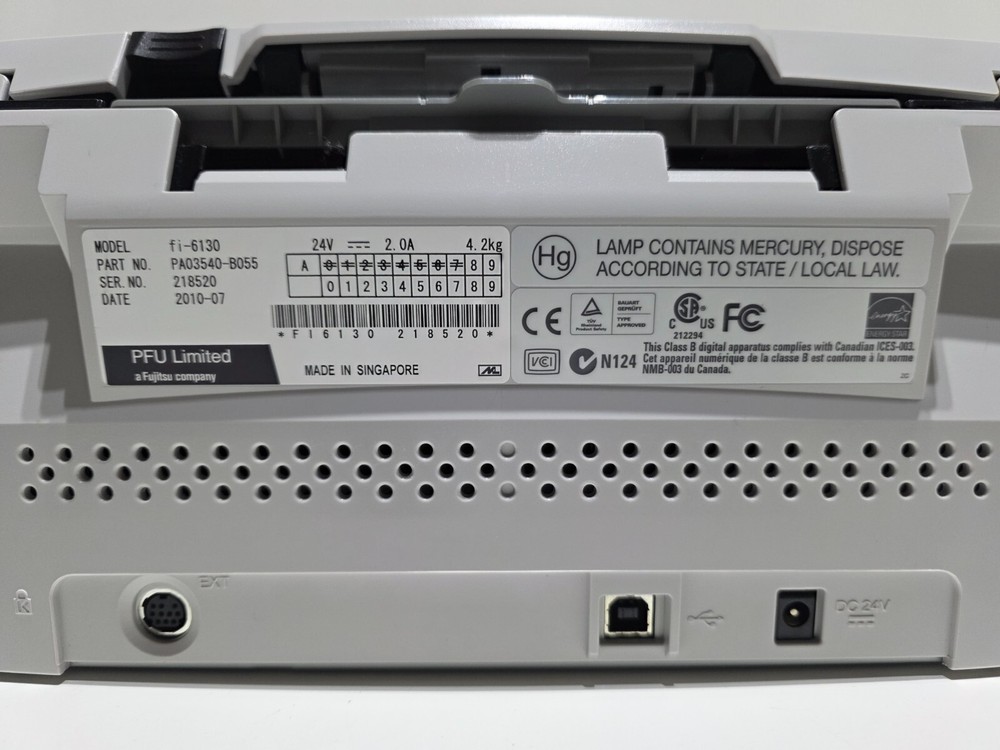Fujitsu fi-6130 Document & Image Duplex Scanner with Power Supply & USB Cable.