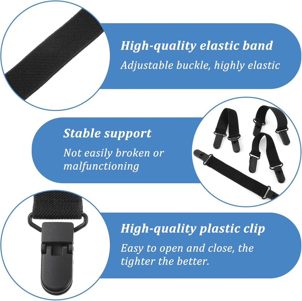 Adjustable Elastic Boot Straps with Clips for Tucking Pants - 4 Pack