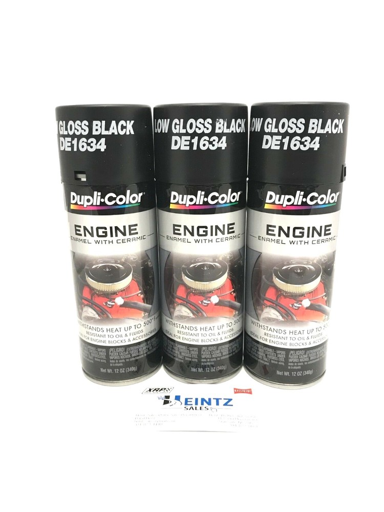 Duplicolor DE1634(3pack) Engine Enamel Paint w/ Ceramic Low Gloss BLACK -12oz