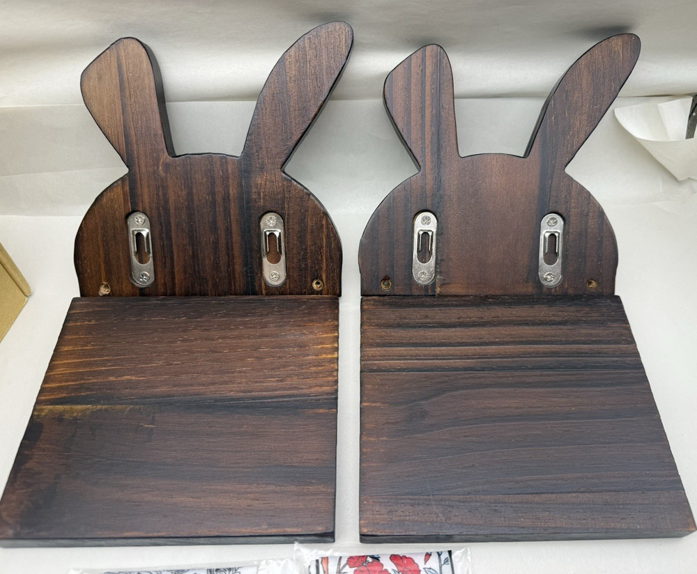 2 PCS Floating Shelves For Wall Easter Rabbit Design Brown Unused, *READ..