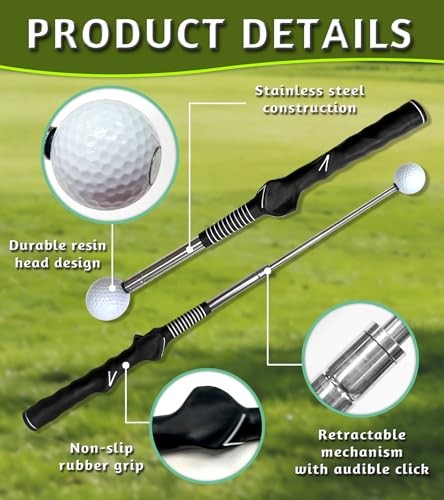 Retractable Golf Swing Training Aid, Golf Grip Trainer with Rhythm Click Black