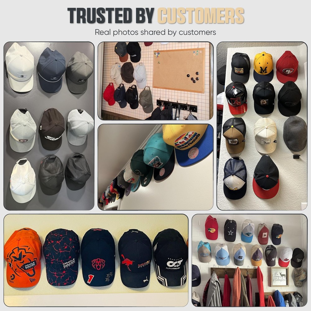 Modern JP Adhesive Hat Hooks for Wall (16-Pack) - Minimalist Hat Rack Design,...