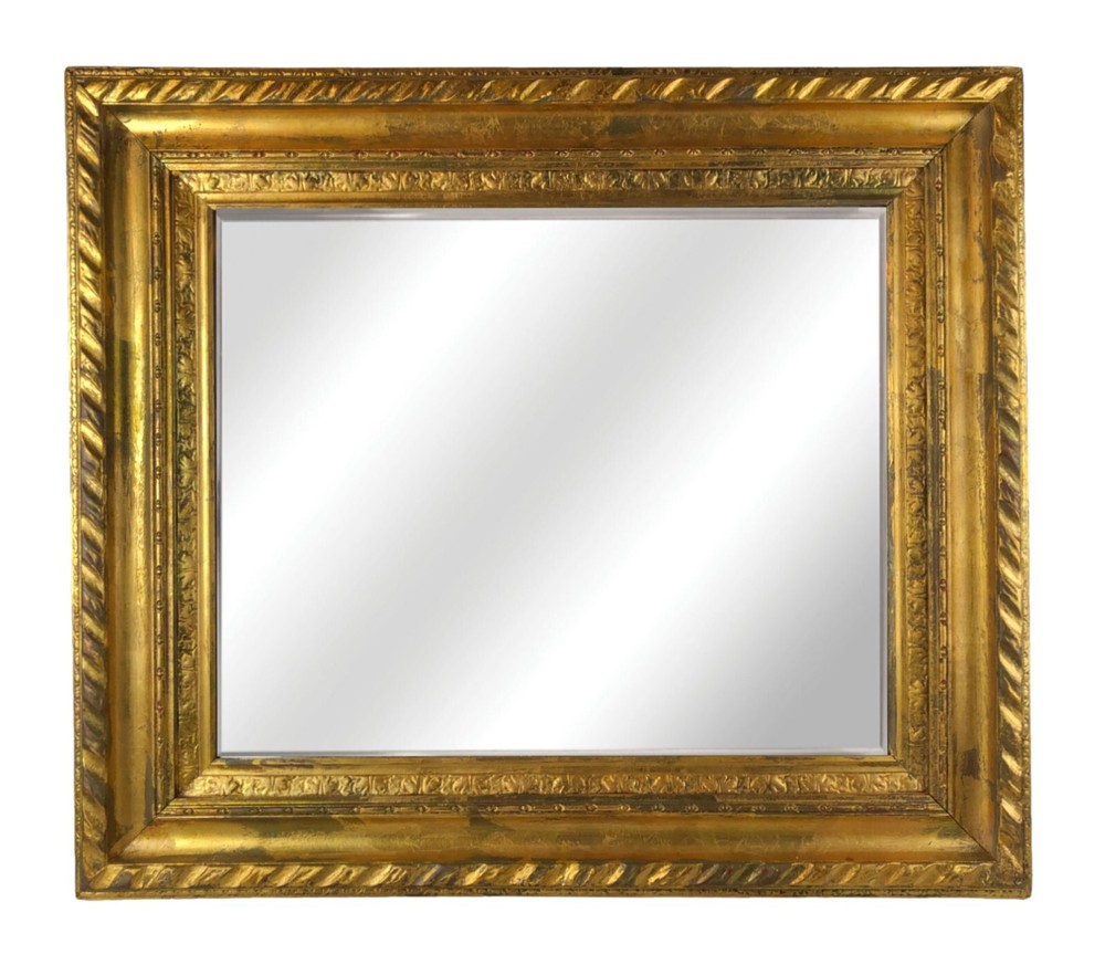 Vintage Solid Wood Framed Beveled Mirror 32 x 37" Painted Gold