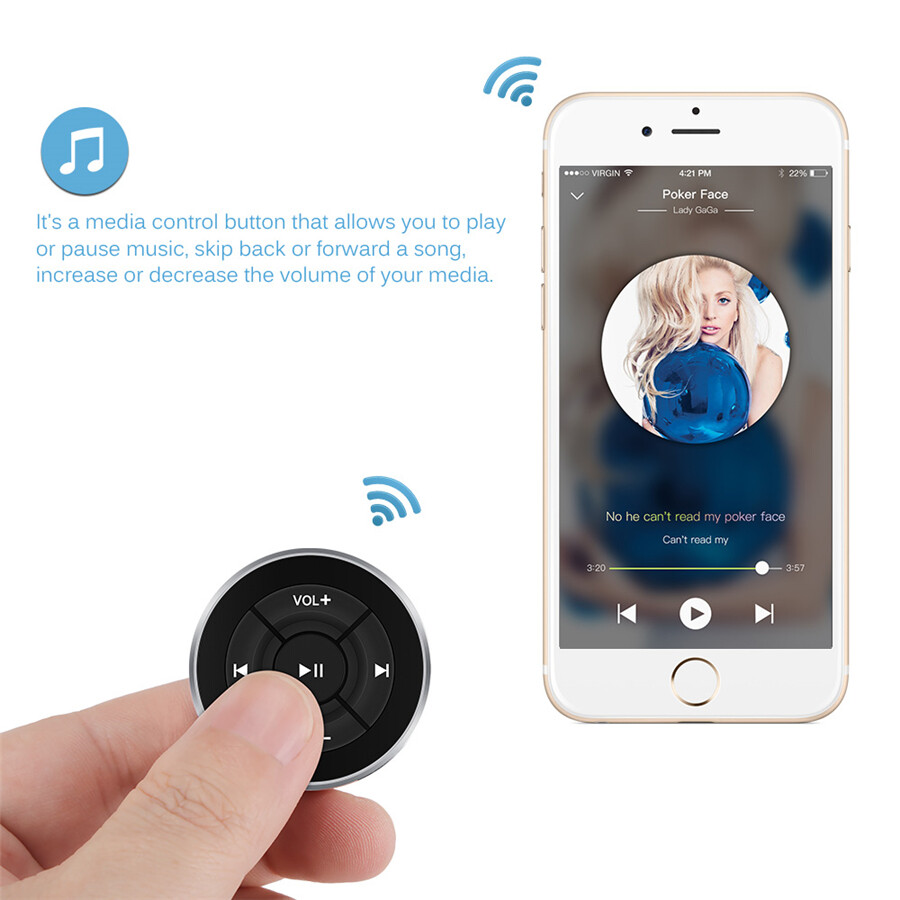 Car Steering Wheel Wireless BT Remote Control Button Music For Android IOS Phone