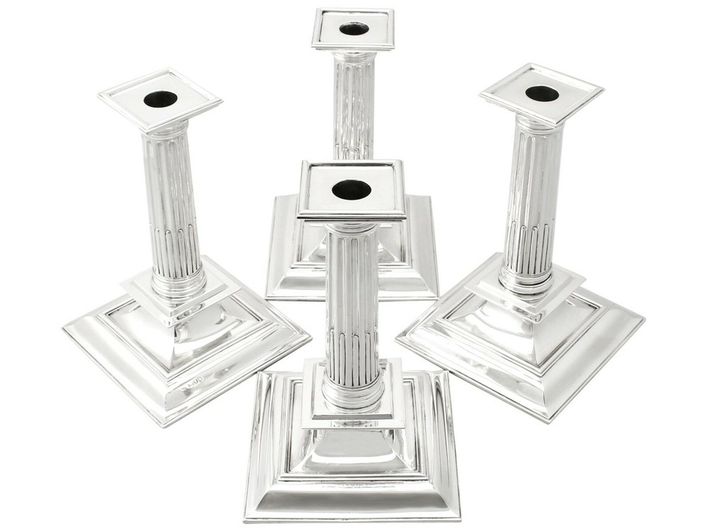 Victorian Sterling Silver Candlesticks Charles II Style