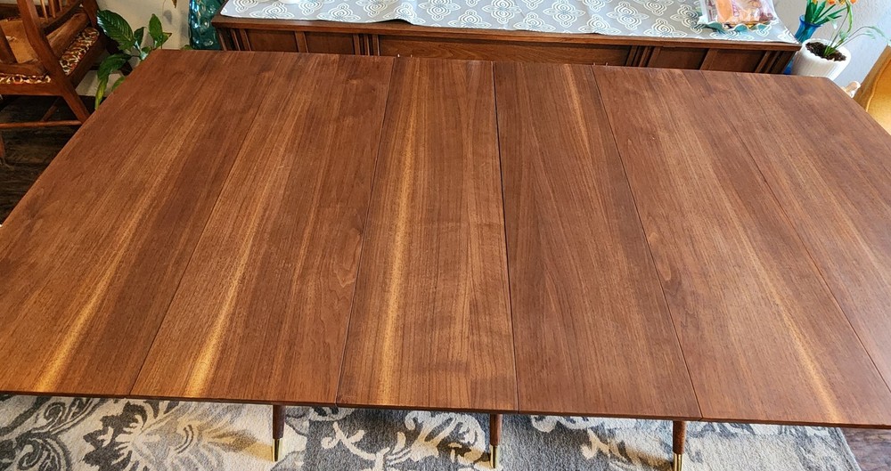 MCM Craddock Refinished Walnut Scissor Leg Table and 6 Chairs
