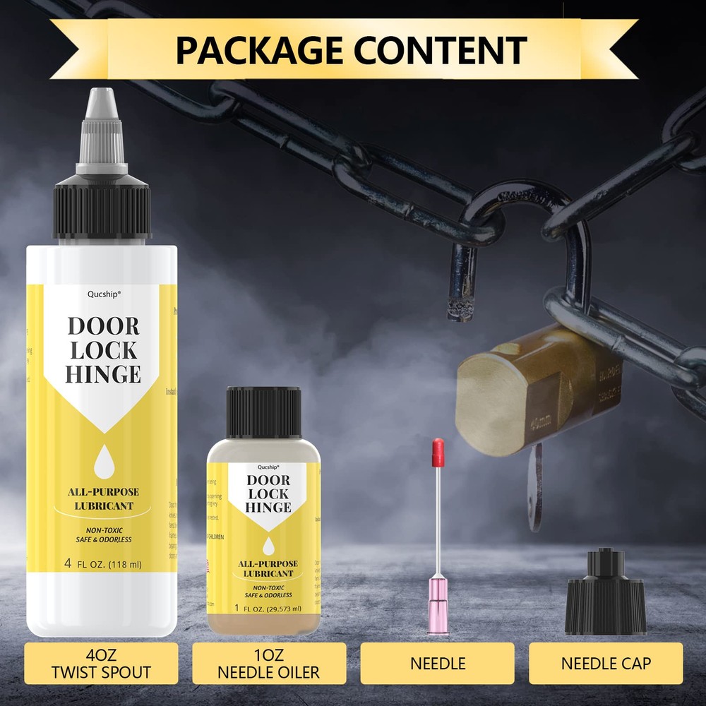 Door Hinge Lubricant kit | 4 oz + 1 oz Needle Combo, Long-Lasting Lock Lubric...