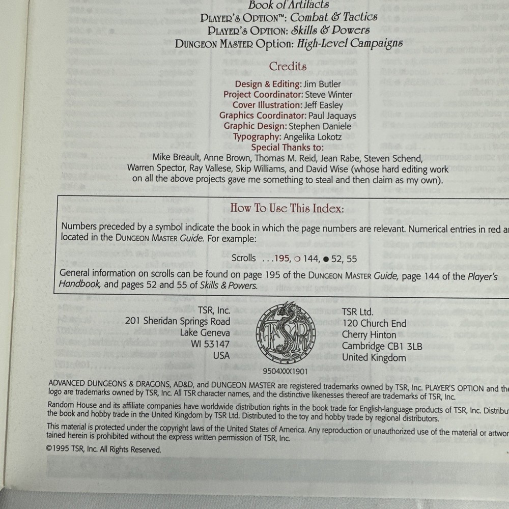 AD&D Advanced Dungeons & Dragons Dungeon Master Index 9504 SEE DESCRIPTION