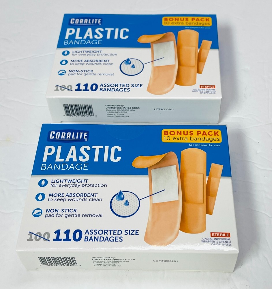 Coralite 100 Count Plastic Adhesive Bandages 1 or 2 Pack