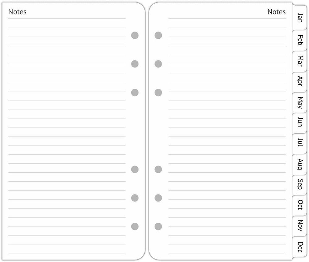 A6 Planner Refills Undated, 2-Page Per Week with Hourly A6/Personal, black