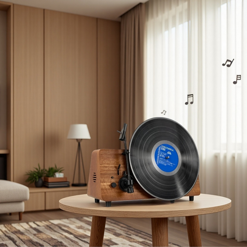 Retro vertical record player, imitation solid wood base, support 33/45/78 speeds