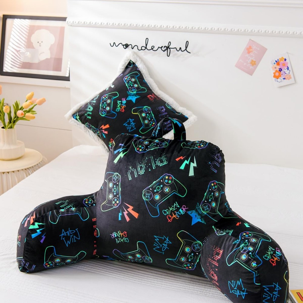 NTBED Video Game Controller Printed Reading Pillow Bed Wedge Backrest Black