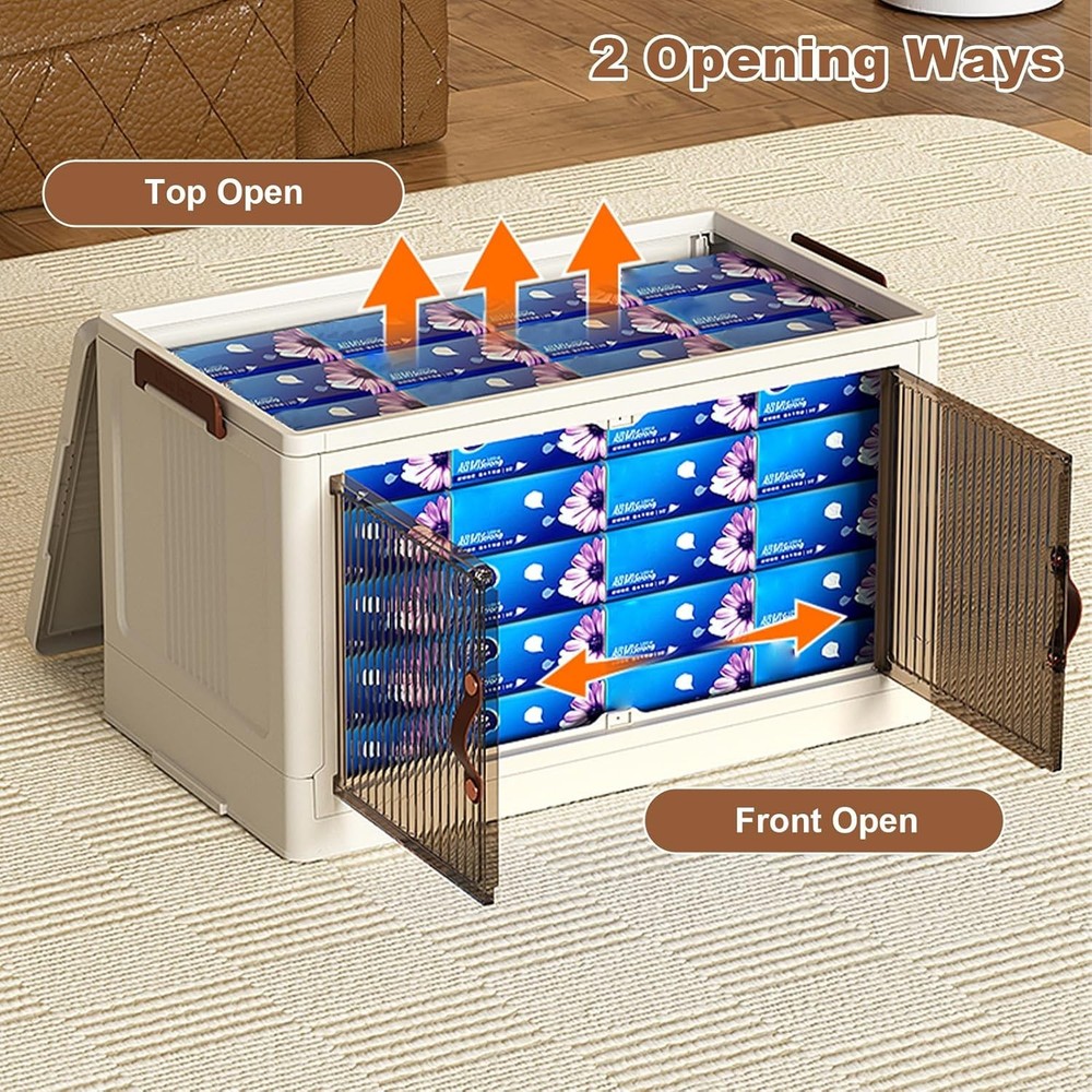 4 Tier Stackable Plastic Storage Bins, 72QT X 4 Foldable Storage Bins with Wheel