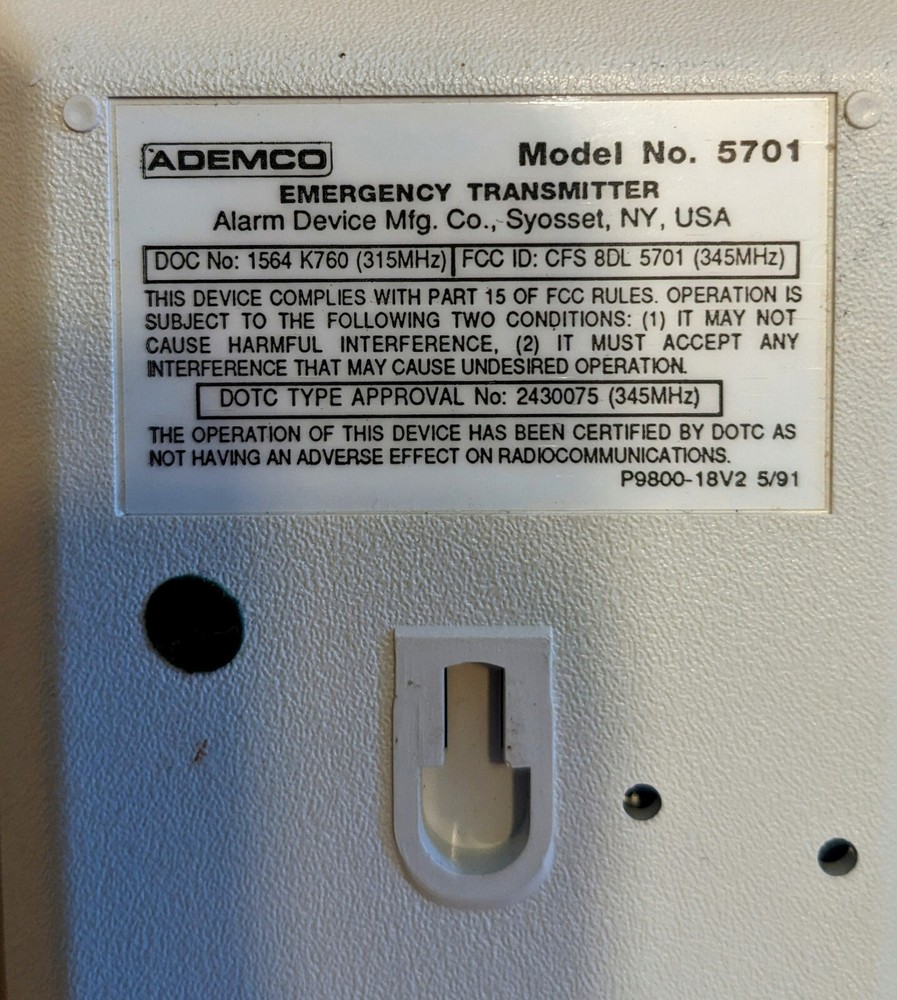 Ademco Model 5701 Wireless ALERT III Emergency Button Transmitter