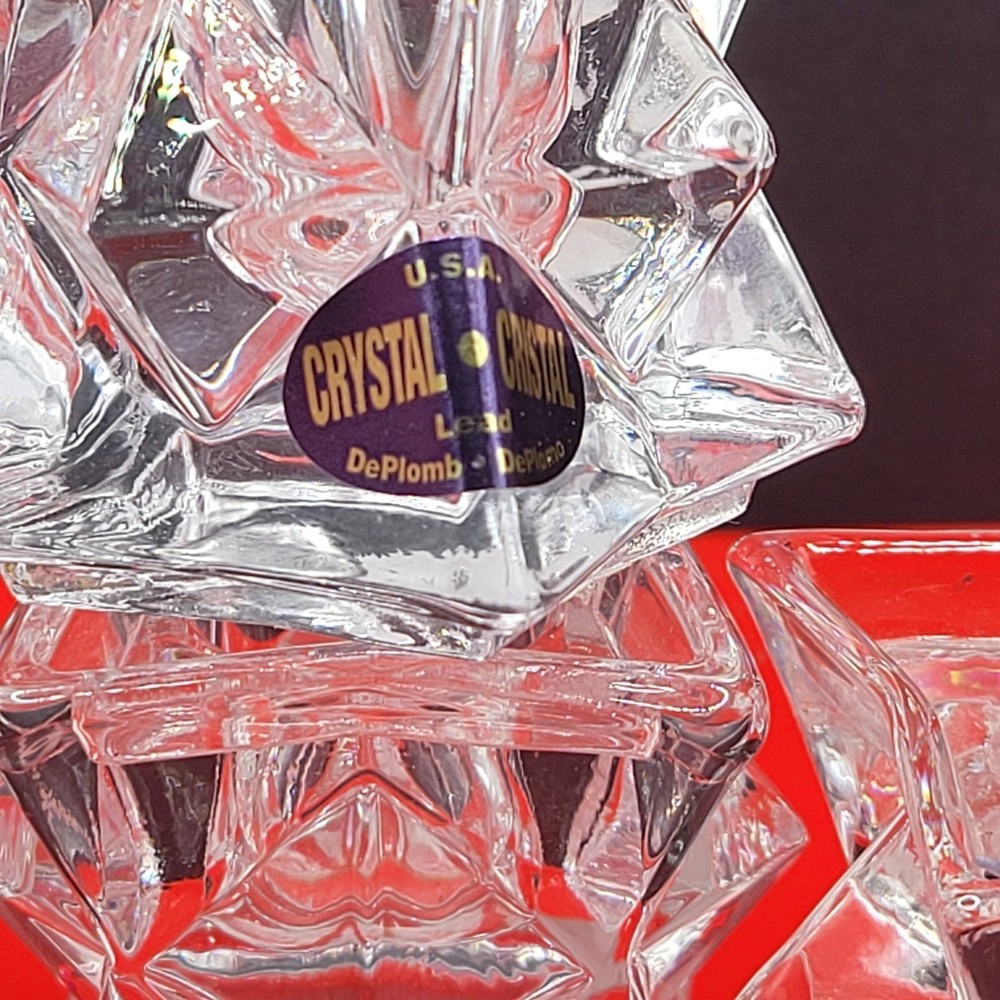 (4) Taper holders ~ DePlomb Crystal ~ 2" X 2" ~ stackable ~ USA